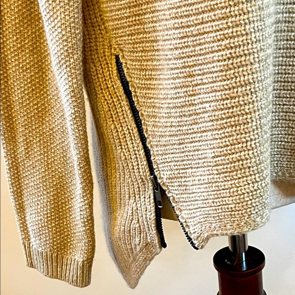 Bar III Tan Cream Boat Neck Sweater Side Zip Hem Wool Blend Size L - Picture 3 of 6